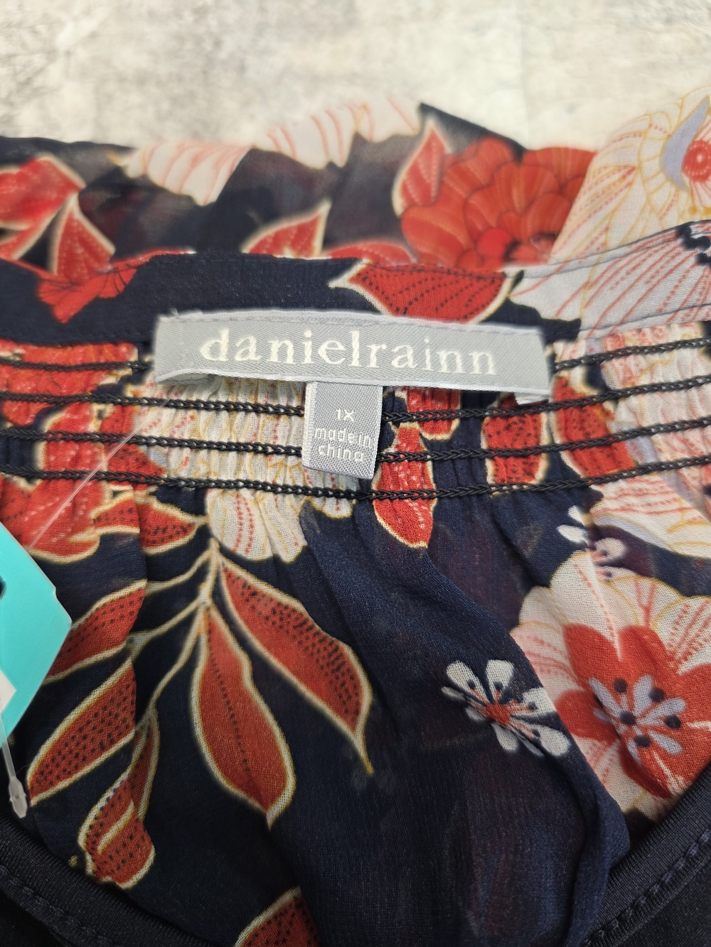 2 Piece Daniel Rainn Navy Floral Tie-Front Peasant Blouse With Blue Tank - Picture 3 of 5